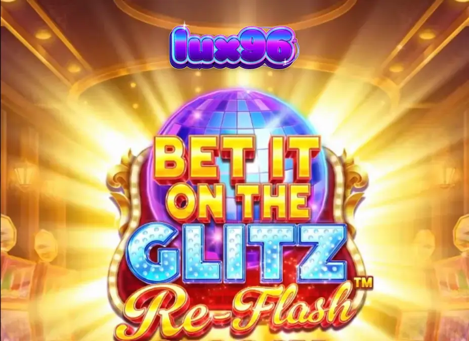 Tampilan visual slot Bet It on the Glitz Re-Flash dengan nuansa neon Vegas yang mewah